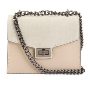Italian Leather and Suede Tan /  Beige Chain Shoulder Bag -Made in Italy